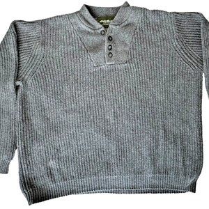 Eddie Bauer Heritage Men XL 1/4 Button Heavy Knit Gray Ribbed Sweater Thick